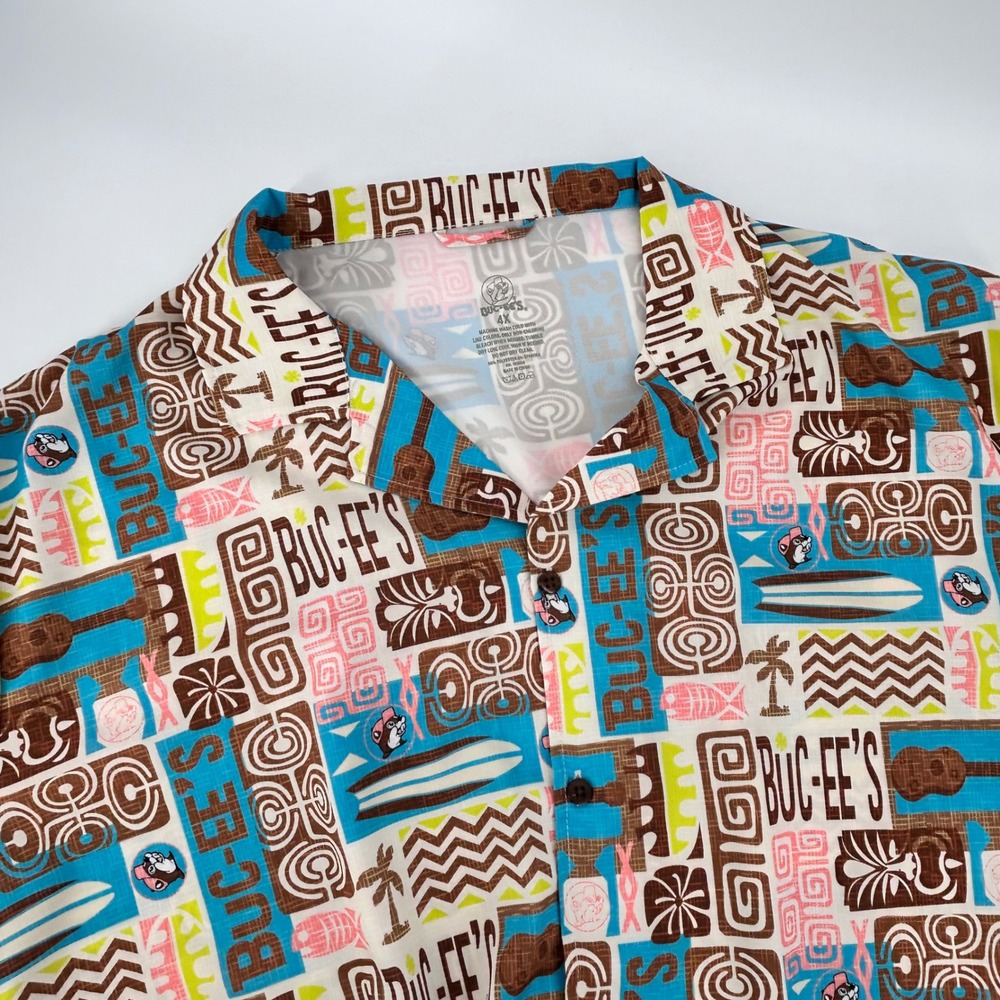 Buc-ee's Tiki Camper Shirt Mens 4X NWT Beaver Mascot Tropical Hawaiian Aloha